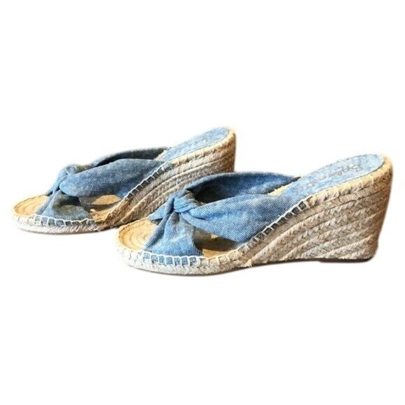 Splendid Bautista Chambray Espadrille Wedge Sandals Size 8 Denim Knot Detail - Picture 3 of 6
